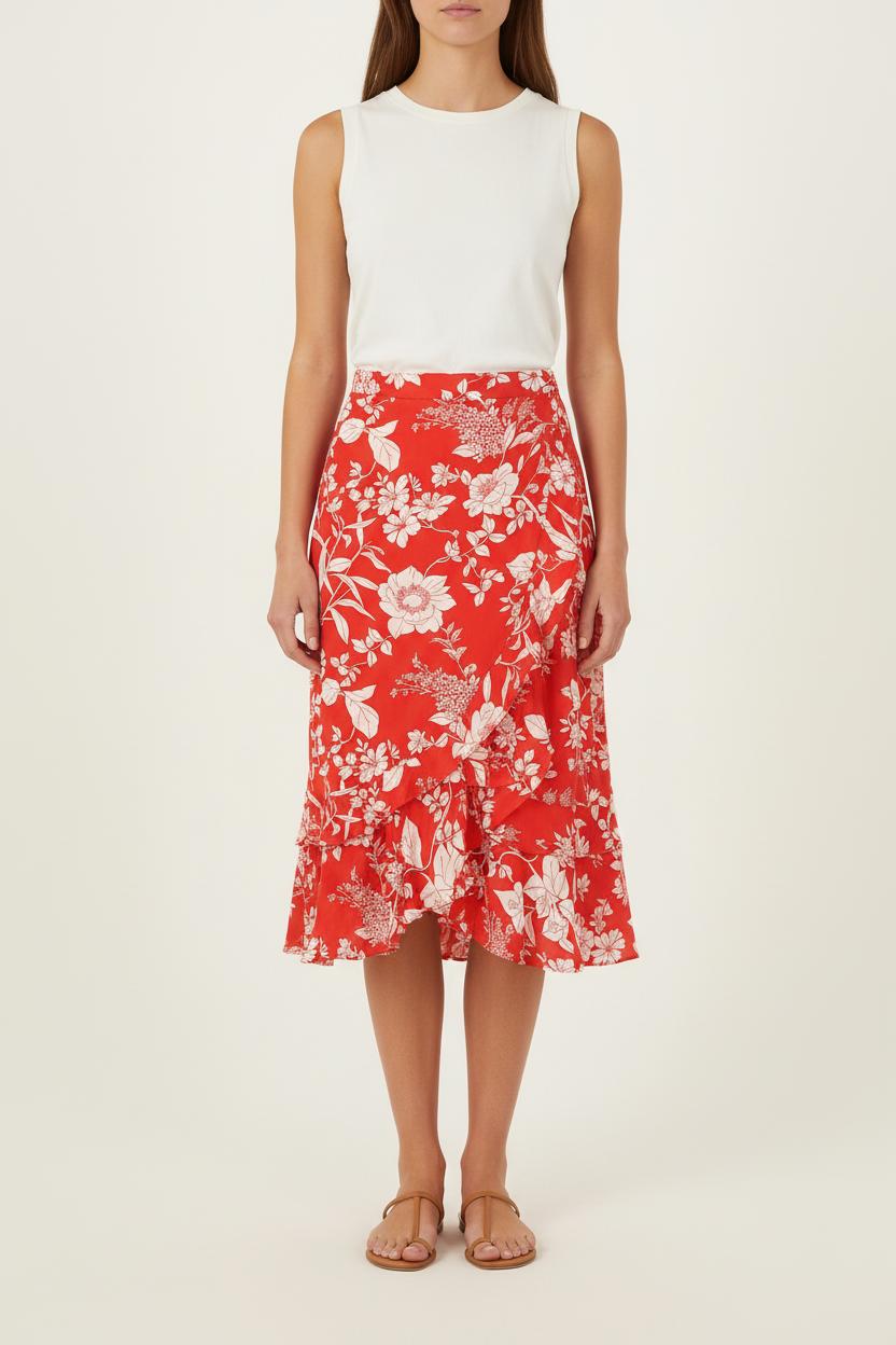 Jupe Portefeuille Rouge et Blanche - Taille M/38