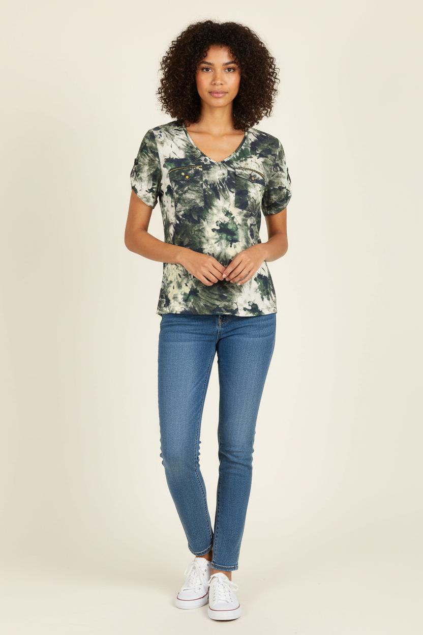 Tee-shirt Vert et Blanc - Taille XS/34