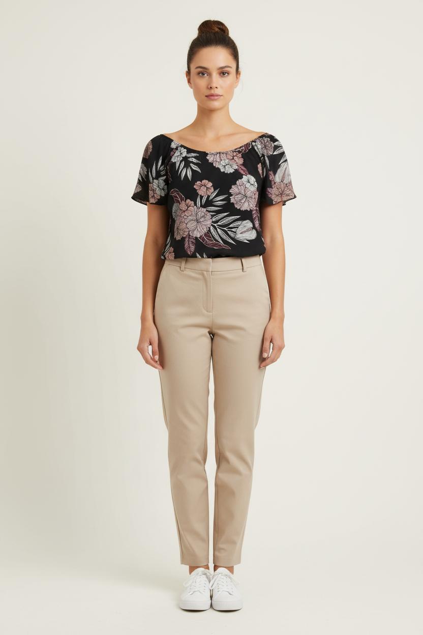 Blouse Noire et Rose - Taille L/40