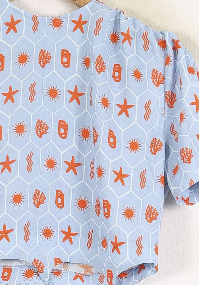 Blouse Bleu et Orange - Taille S/36