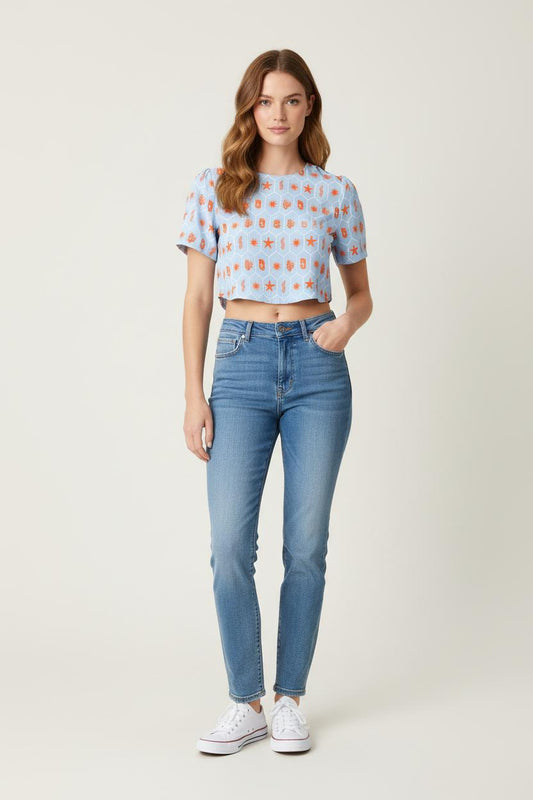 Blouse Bleu et Orange - Taille S/36