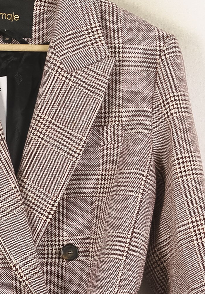 Blazer à Carreaux Bordeaux et Beige - Taille L/40