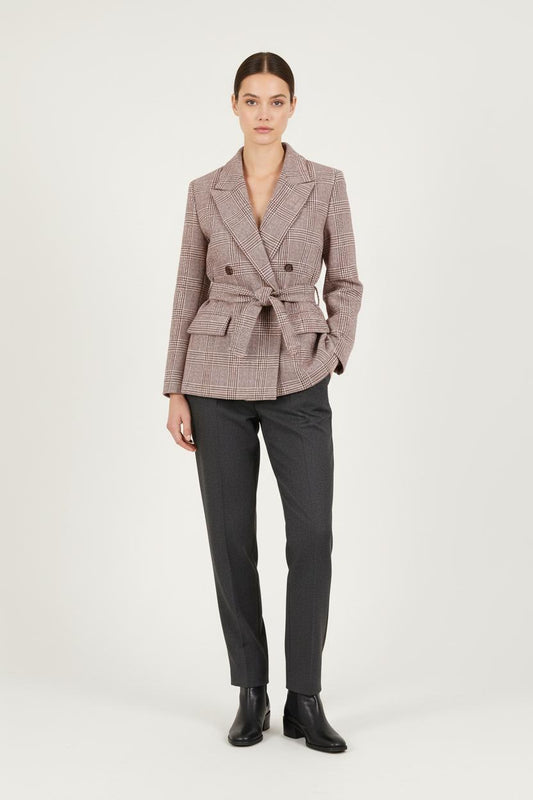 Blazer à Carreaux Bordeaux et Beige - Taille L/40