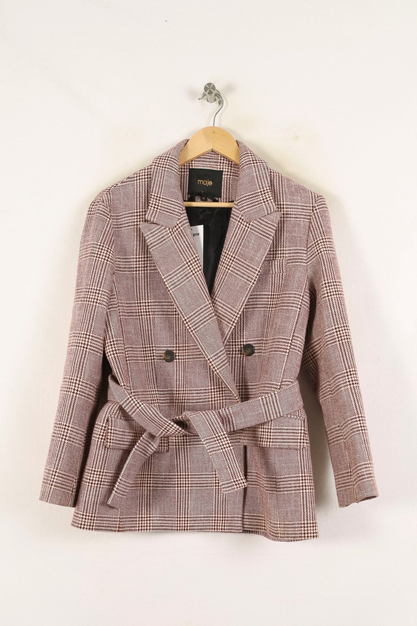 Blazer à Carreaux Bordeaux et Beige - Taille L/40