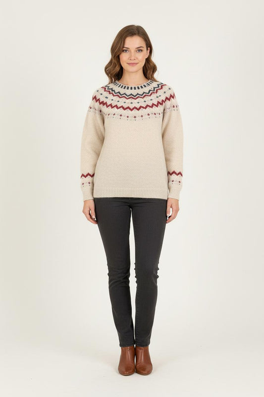 Pull Écru à Motifs Rouges et Bleus - Taille M/38