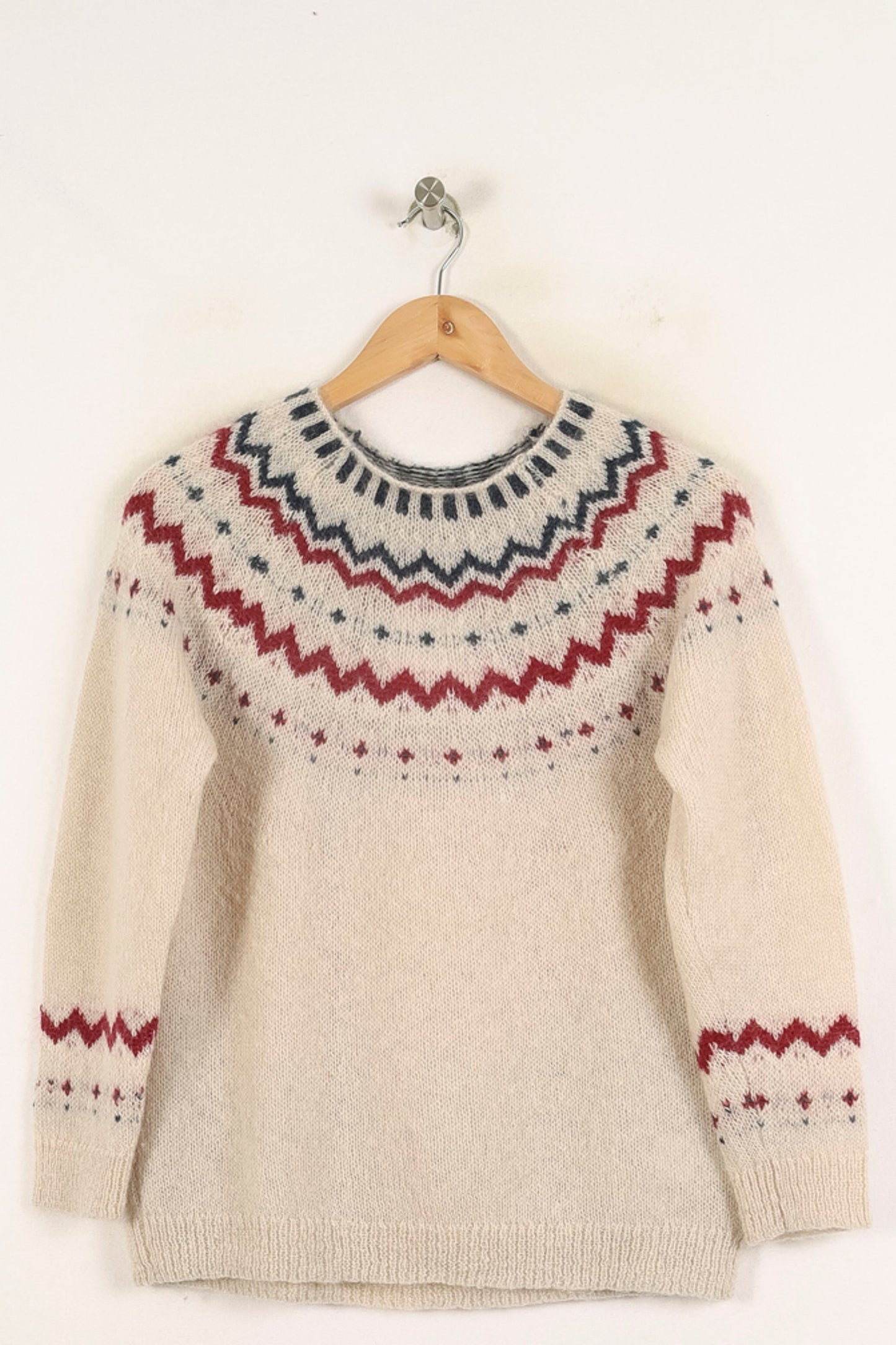 Pull Écru à Motifs Rouges et Bleus - Taille M/38