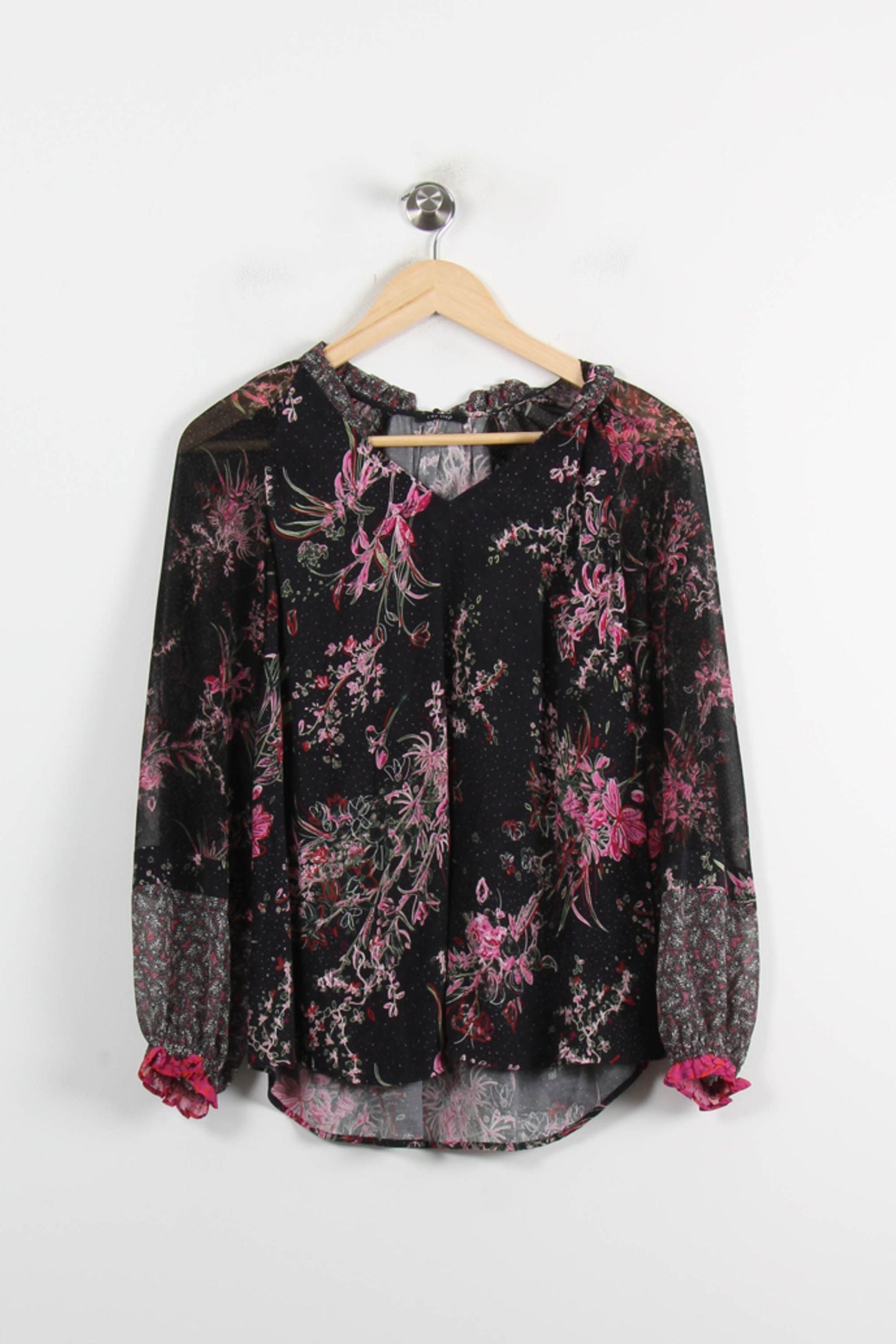 Blouse Noire et Rose - Taille XS/34
