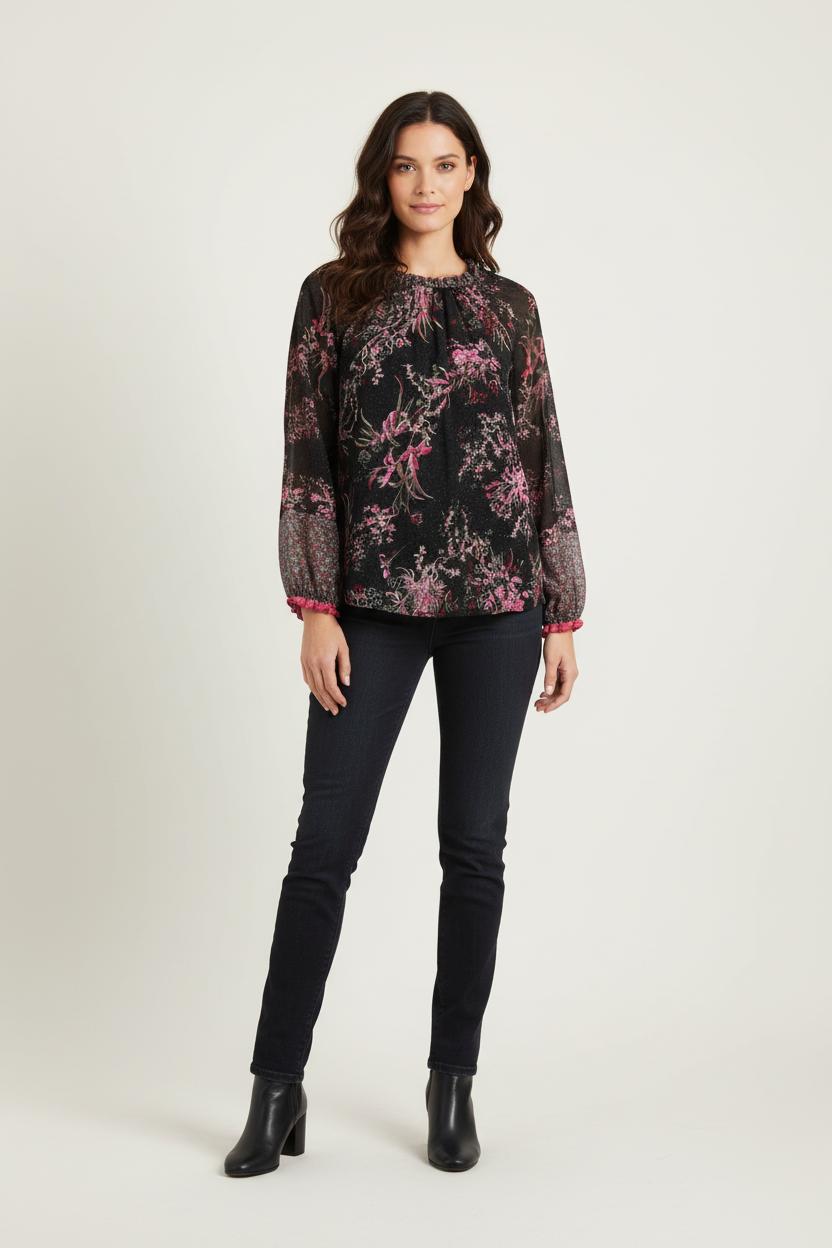 Blouse Noire et Rose - Taille XS/34