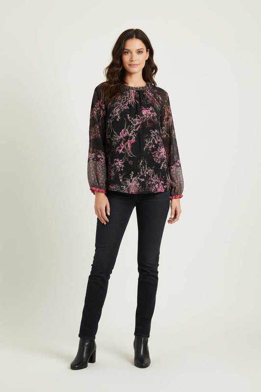 Blouse Noire et Rose - Taille XS/34