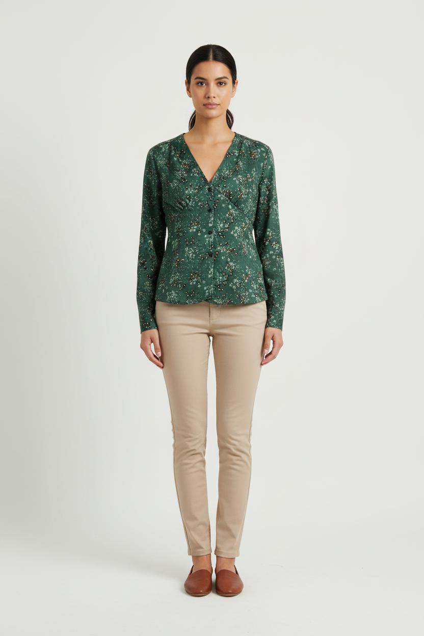 Blouse Verte et Blanche - Taille S/36