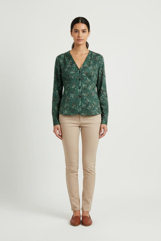 Blouse Verte et Blanche - Taille S/36