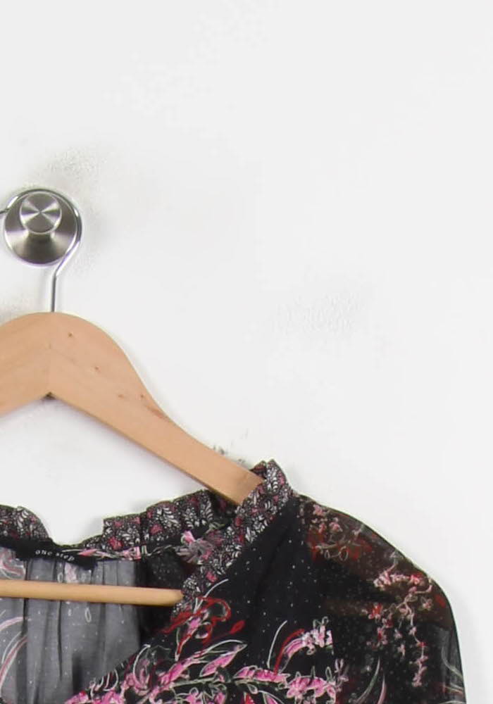 Blouse Noire et Rose - Taille S/36