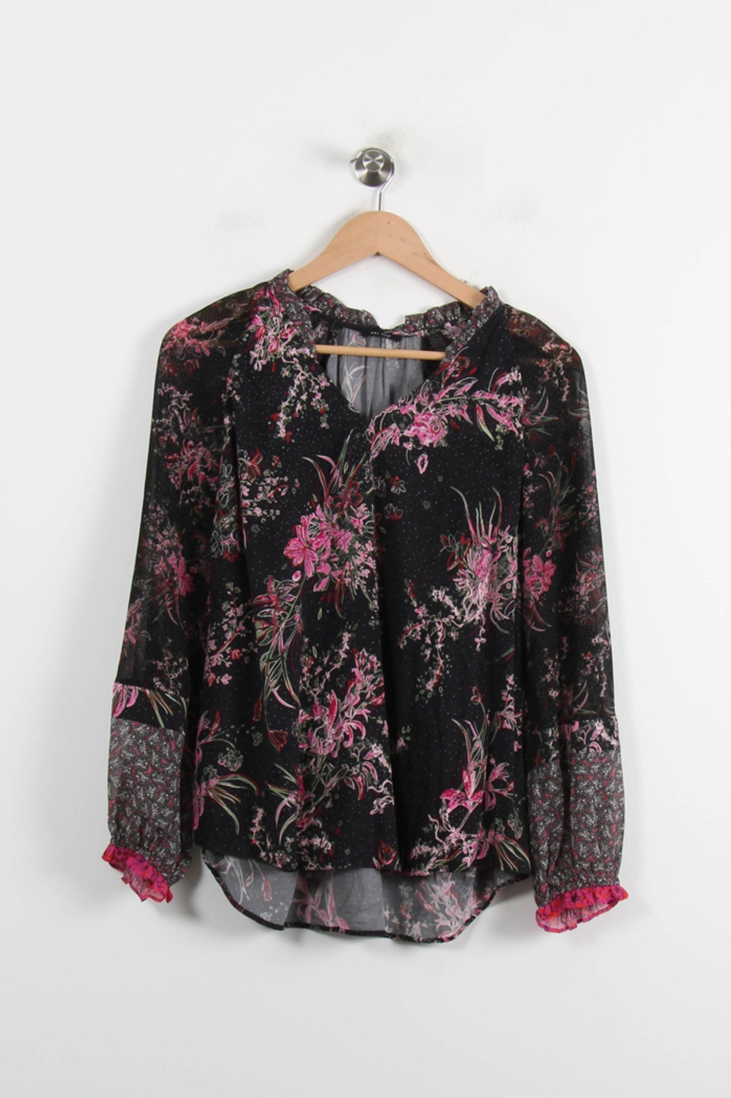 Blouse Noire et Rose - Taille S/36