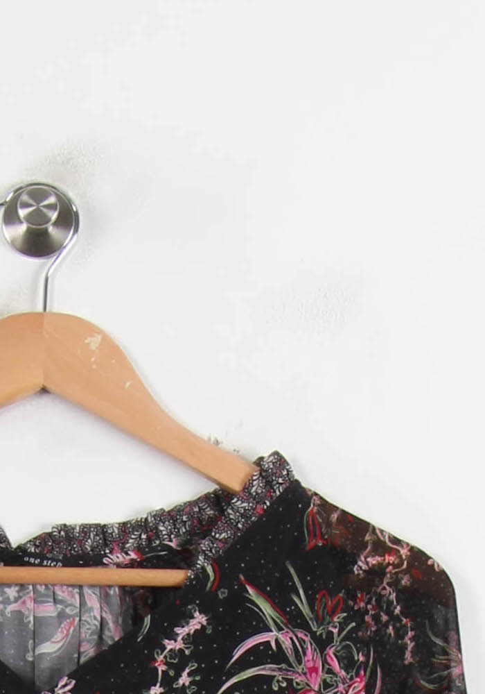 Blouse Noire et Rose - Taille M/38