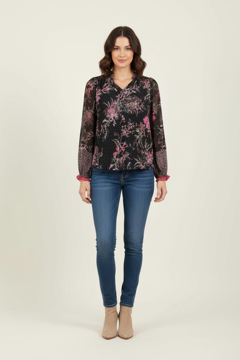 Blouse Noire et Rose - Taille M/38