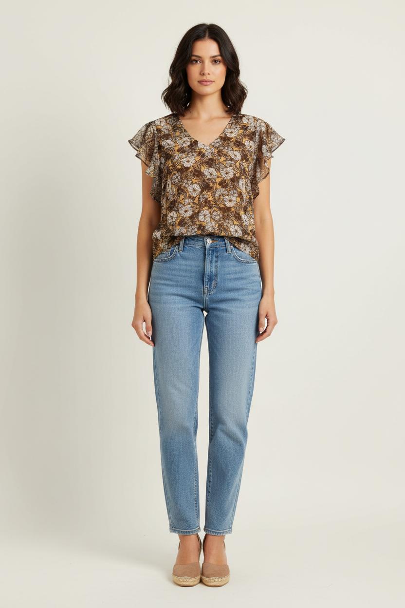 Blouse Jaune et Marron - Taille XS/34