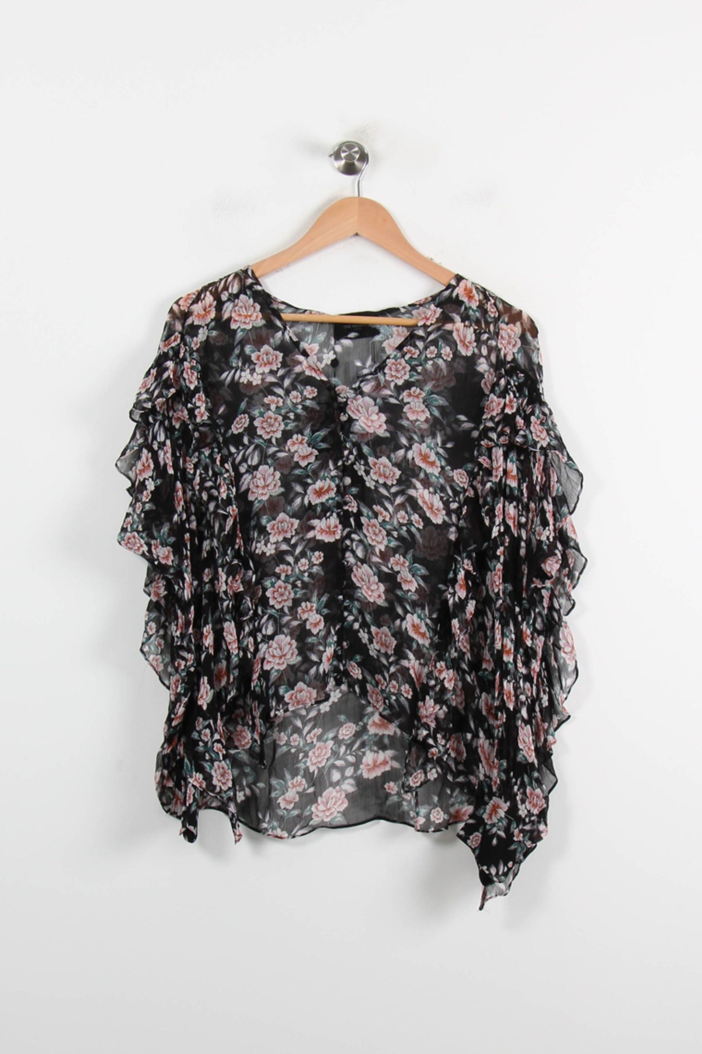 Blouse Noire et Rose - Taille S/36