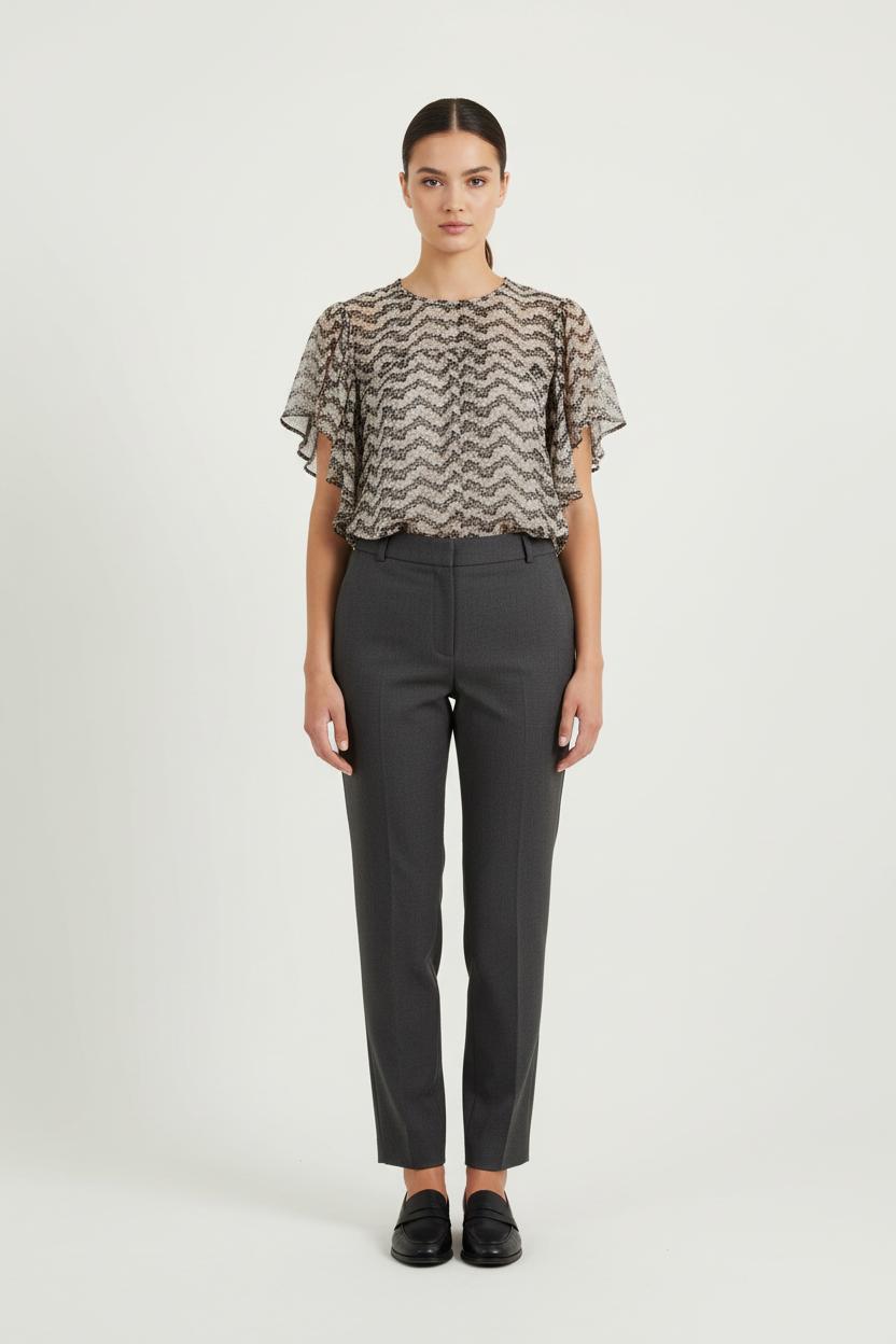 Blouse Beige et Noire - Taille S/36