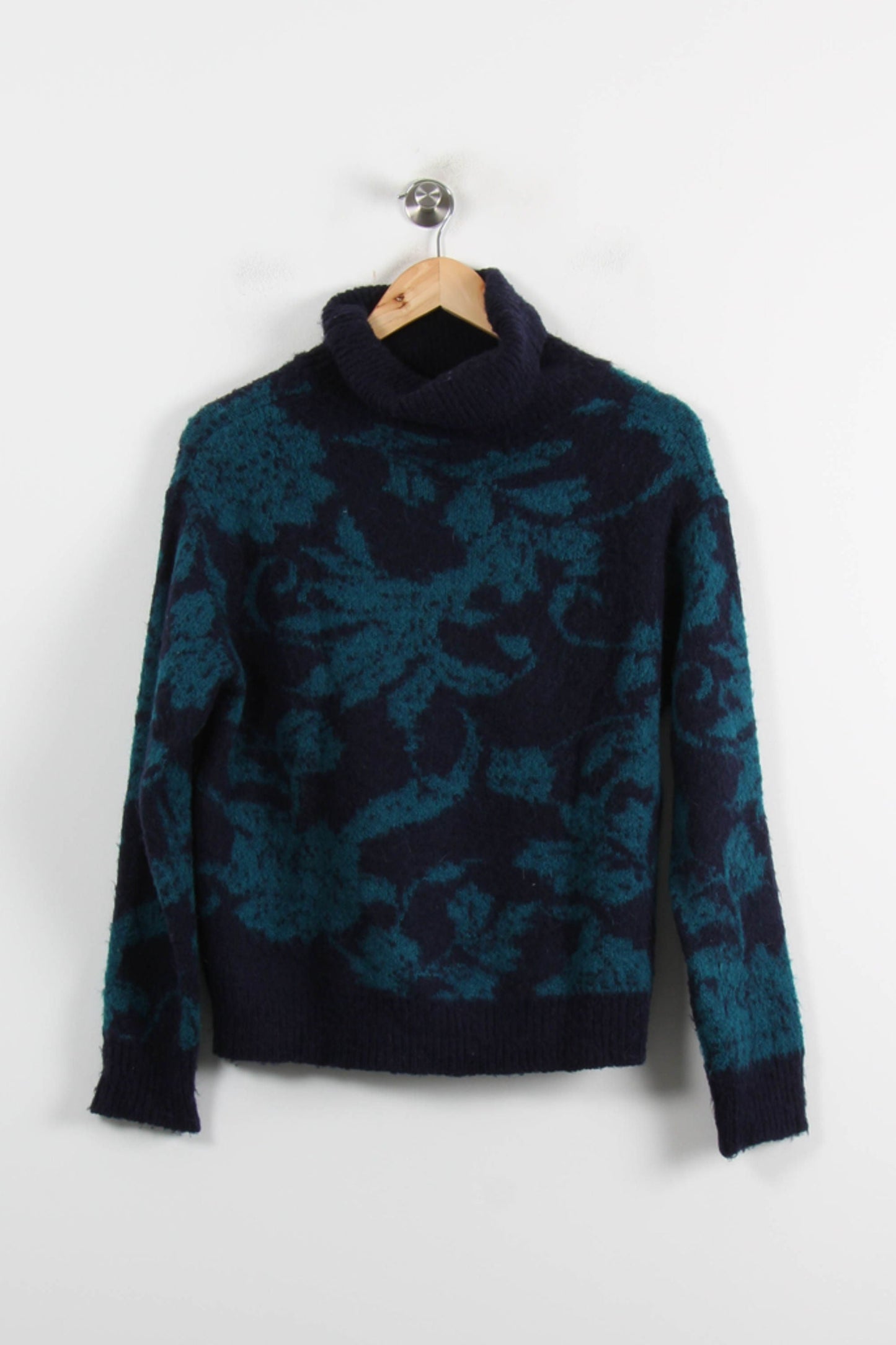 Pull Col Roulé Bleu Marine et Vert - Taille XS/34