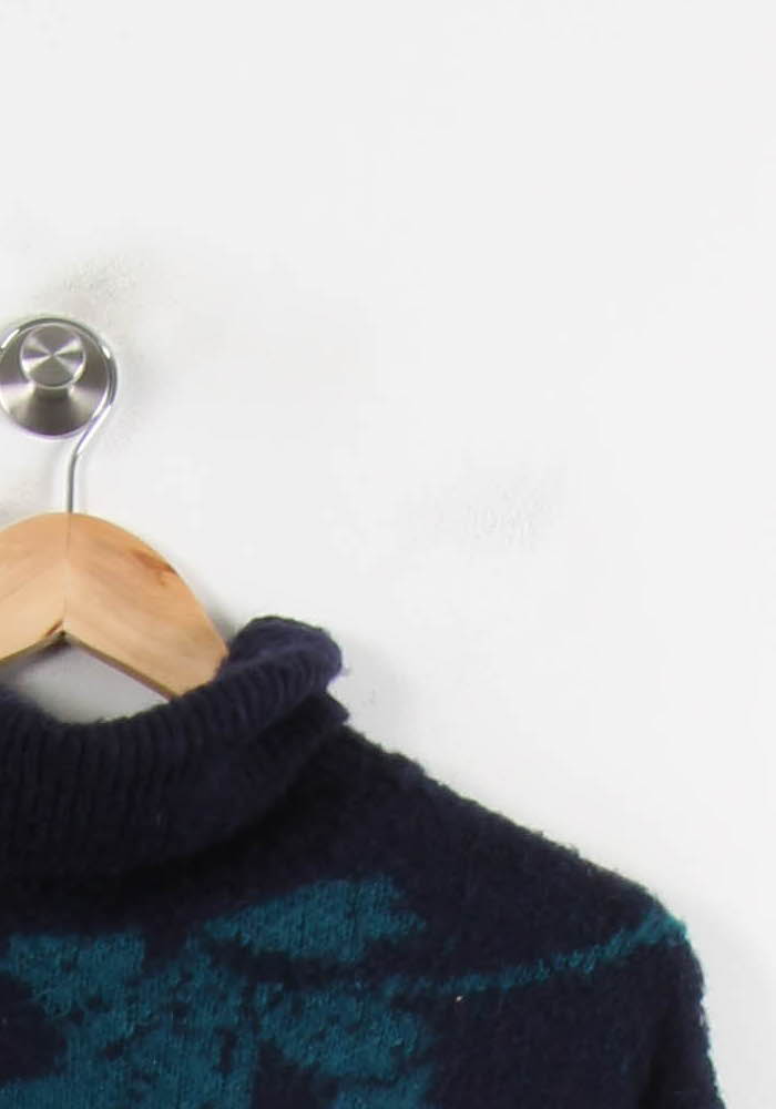 Pull Col Roulé Bleu Marine et Vert - Taille XS/34