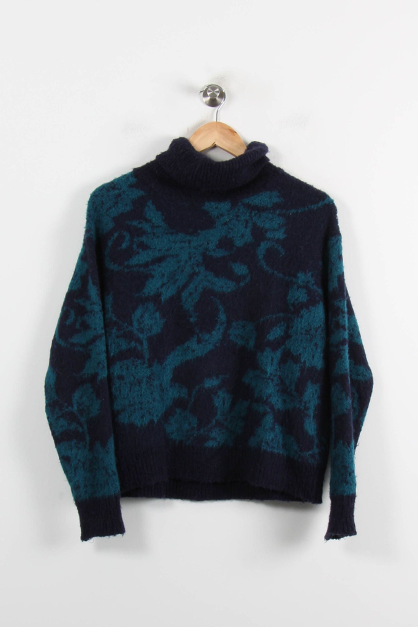 Pull Col Roulé Bleu Marine et Vert - Taille XS/34