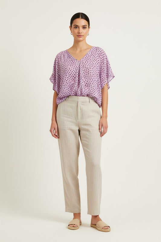 Blouse Violette à Pois Noirs - Taille L/40