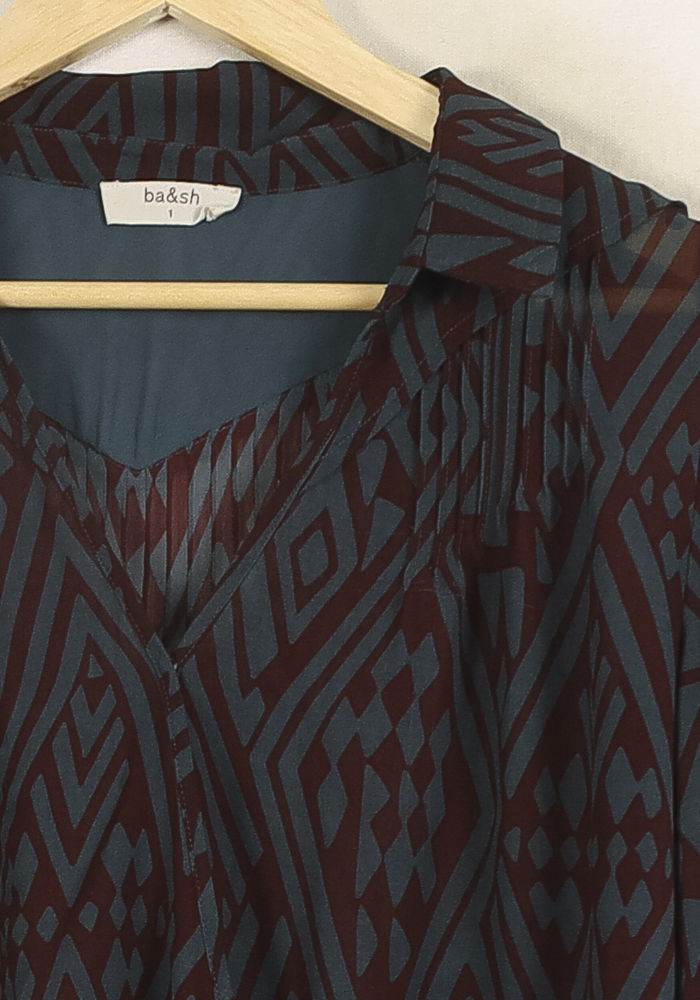 Blouse Bleue et Bordeaux - Taille S/36