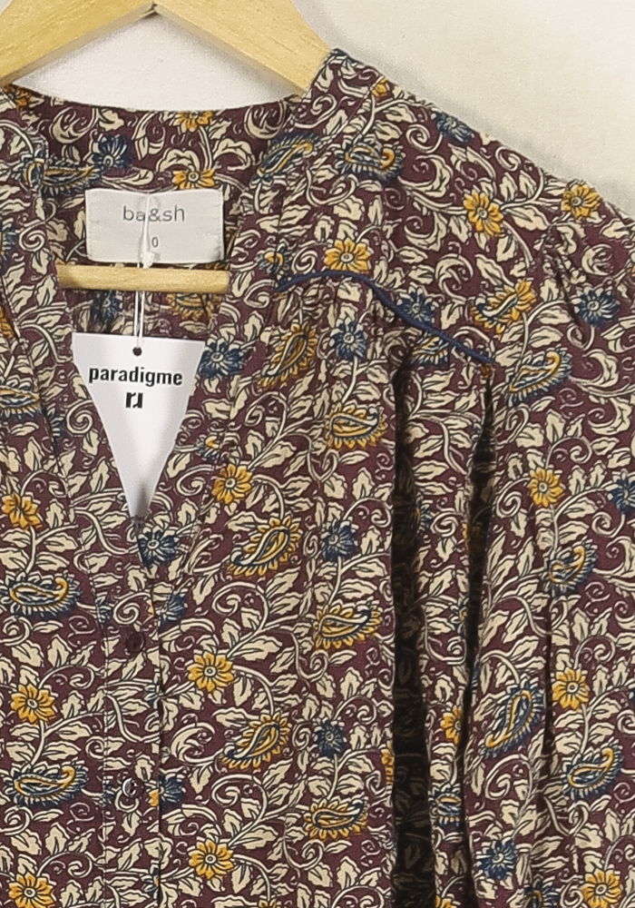 Blouse Imprimée Bordeaux et Jaune - Taille XS/34