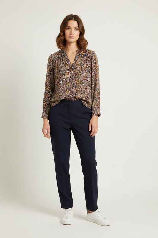 Blouse Imprimée Bordeaux et Jaune - Taille XS/34