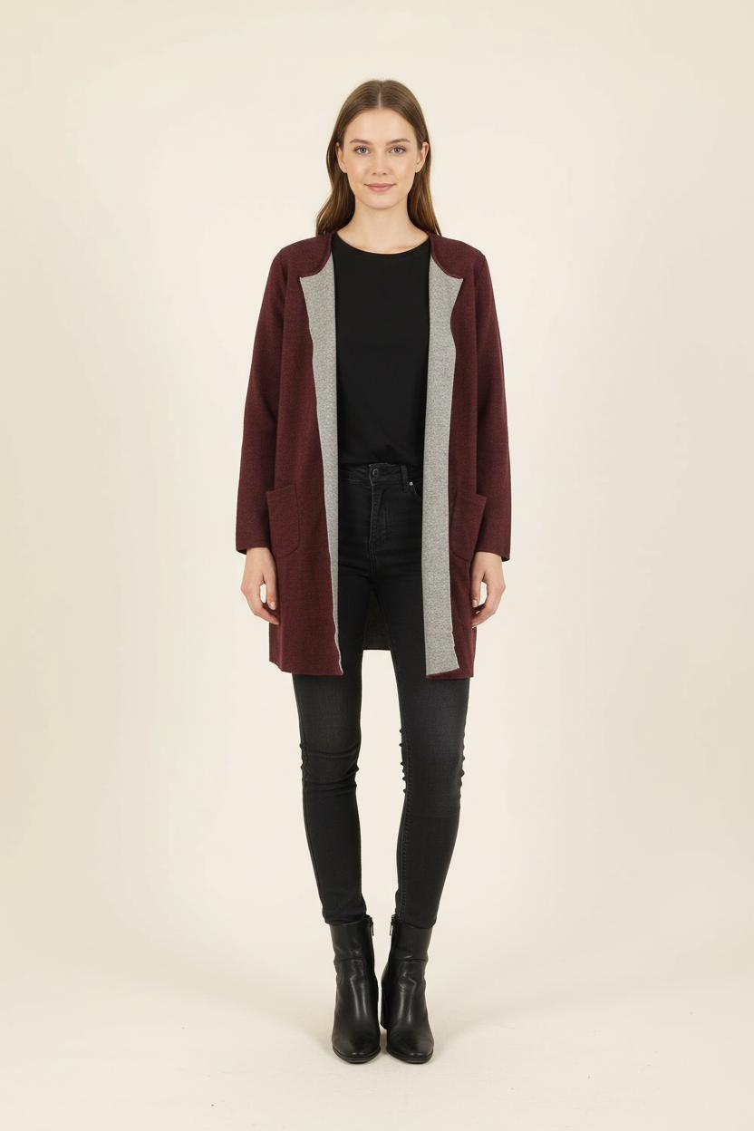 Cardigan Bordeaux et Gris - Taille S/36