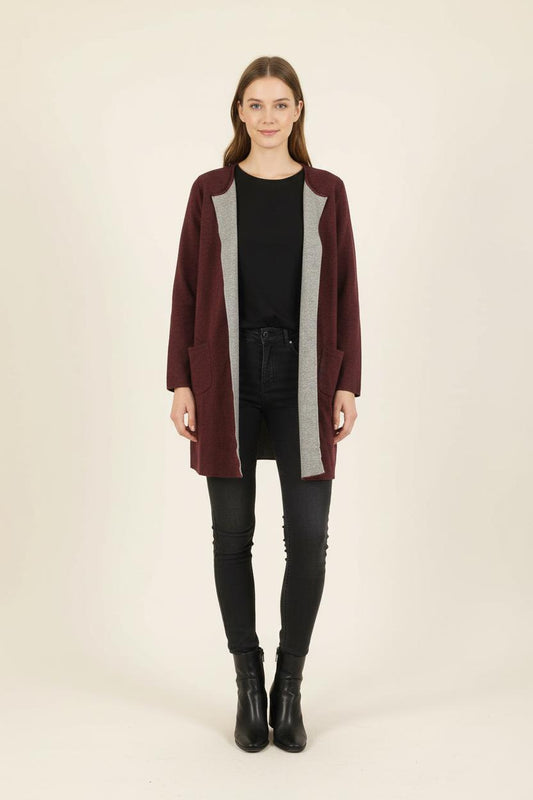 Cardigan Bordeaux et Gris - Taille S/36