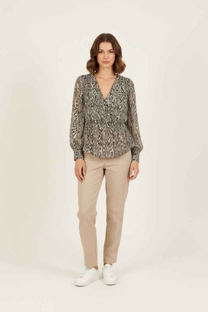 Blouse Beige et Noire - Taille S/36