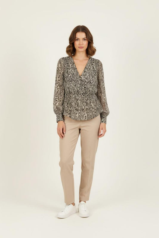 Blouse Beige et Noire - Taille S/36