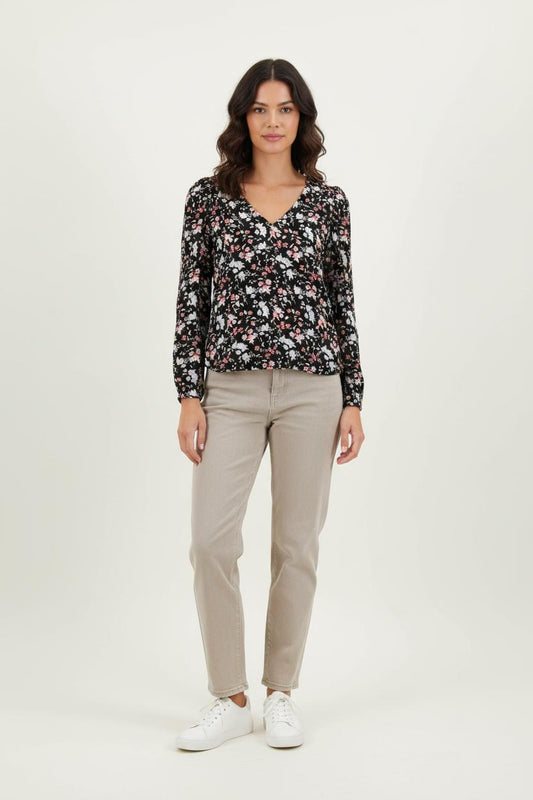 Blouse Fleurie Noire - Taille M/38