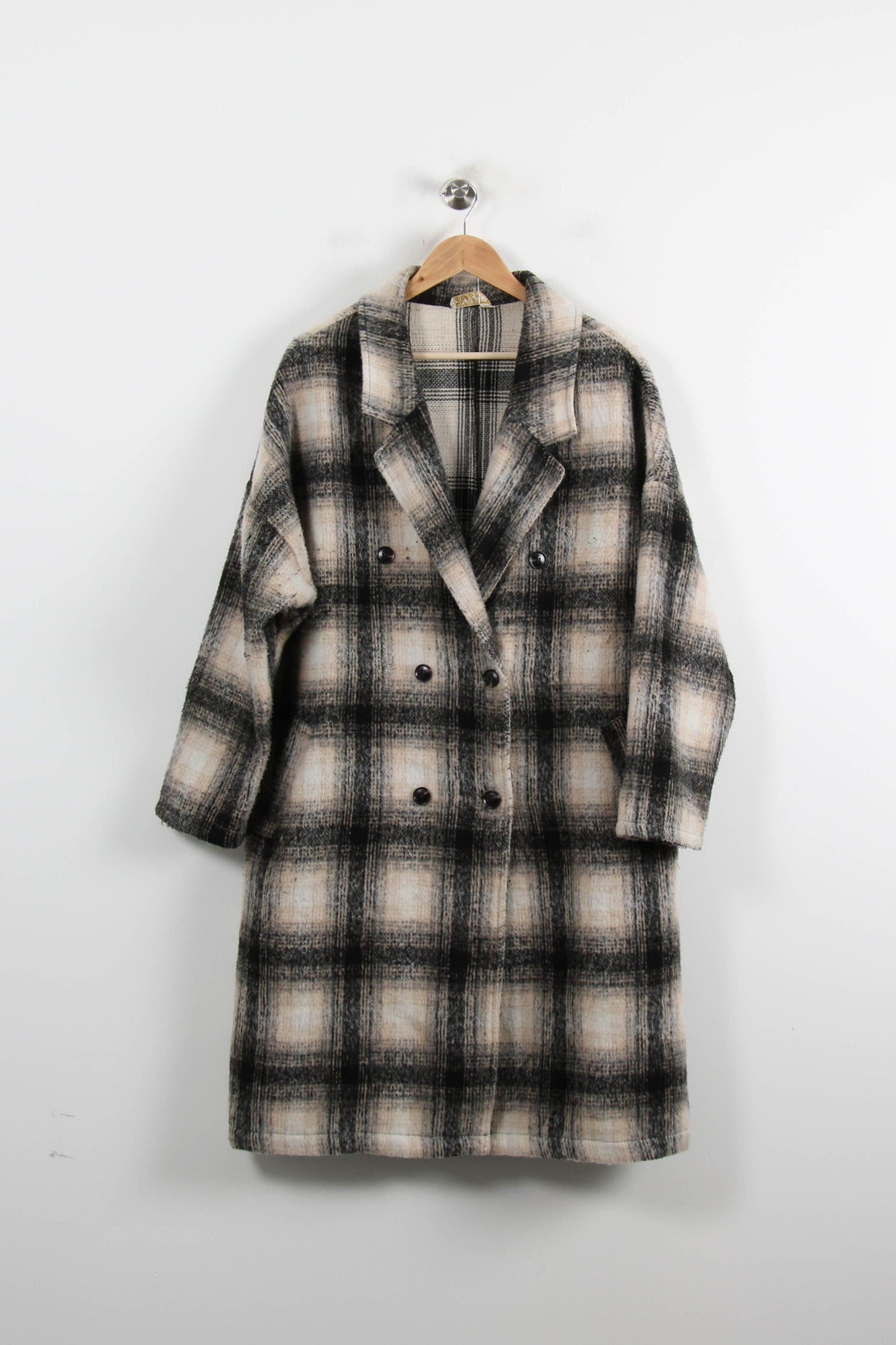 Manteau À Carreaux Noir et Beige - Taille S/36