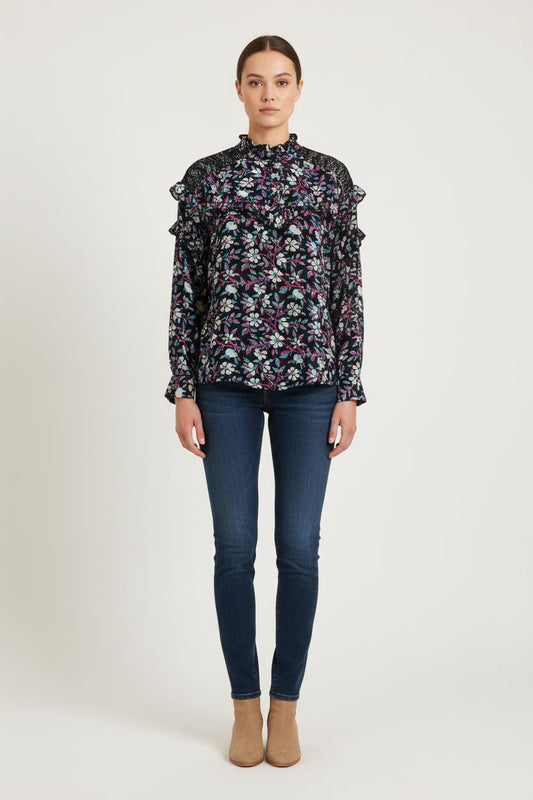 Blouse Noire et Multicolore - Taille S/36