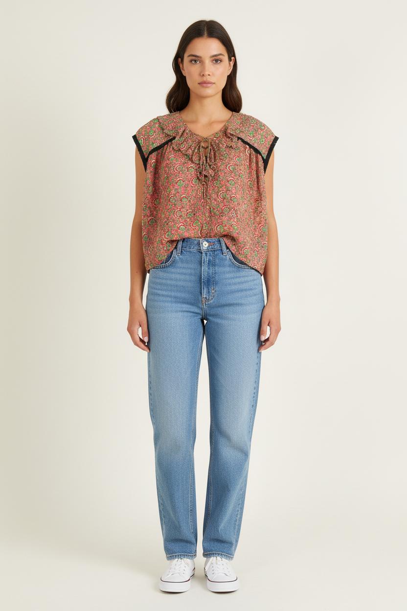 Blouse Rose et Vert - Taille S/36