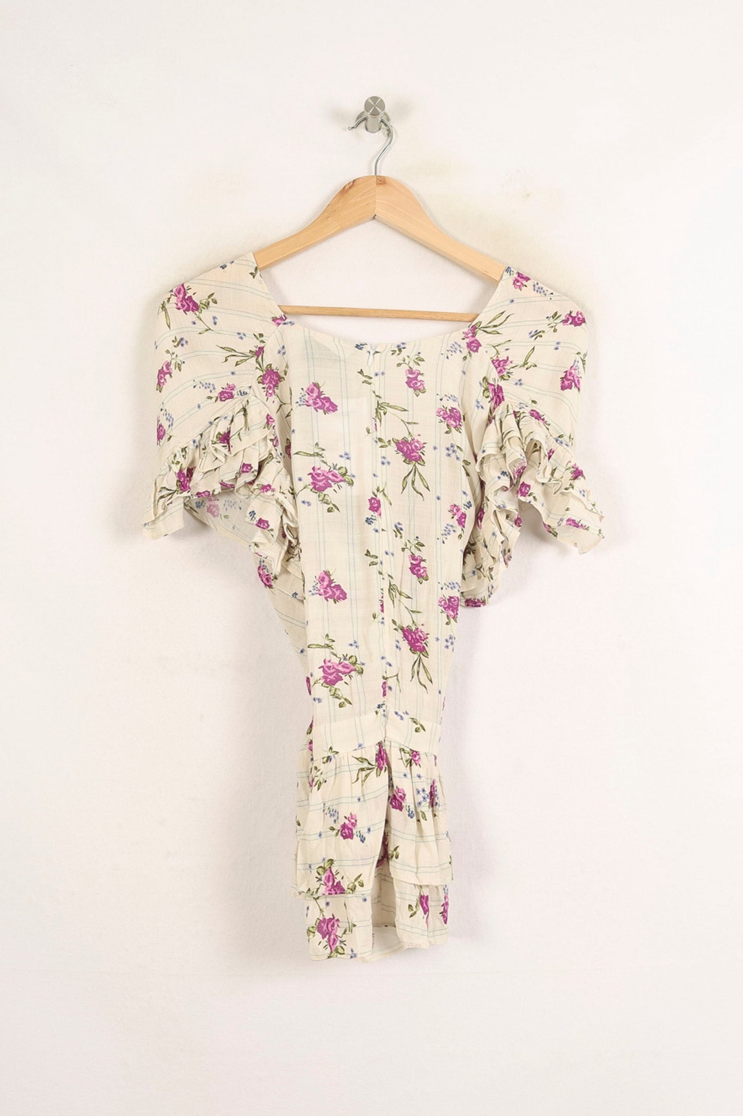 Blouse Blanche à Fleurs Roses et Violettes - Taille S/36