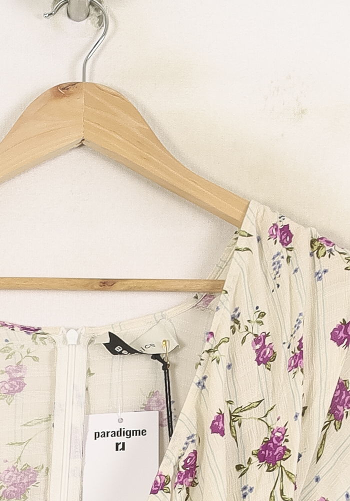 Blouse Blanche à Fleurs Roses et Violettes - Taille S/36