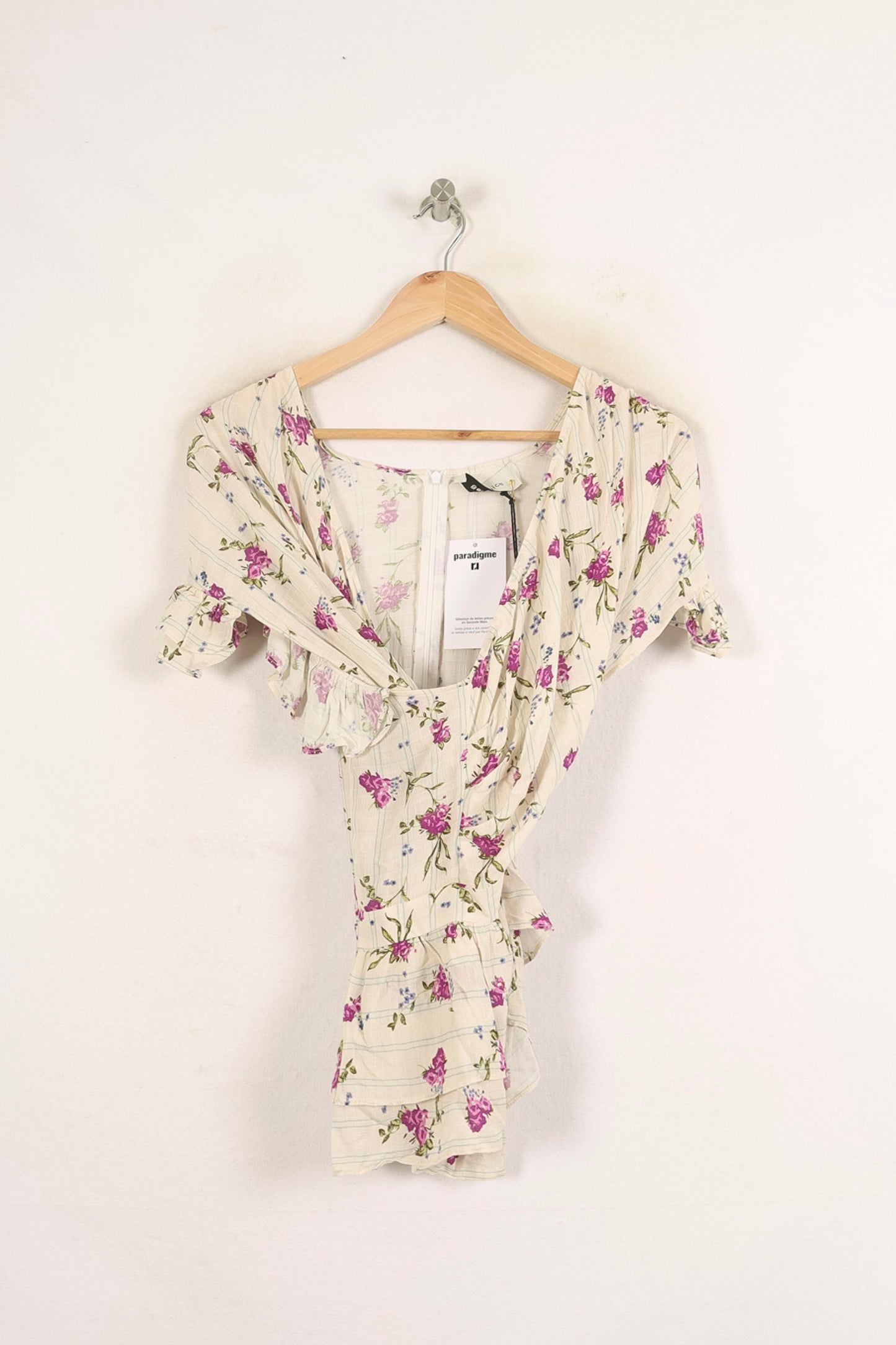 Blouse Blanche à Fleurs Roses et Violettes - Taille S/36