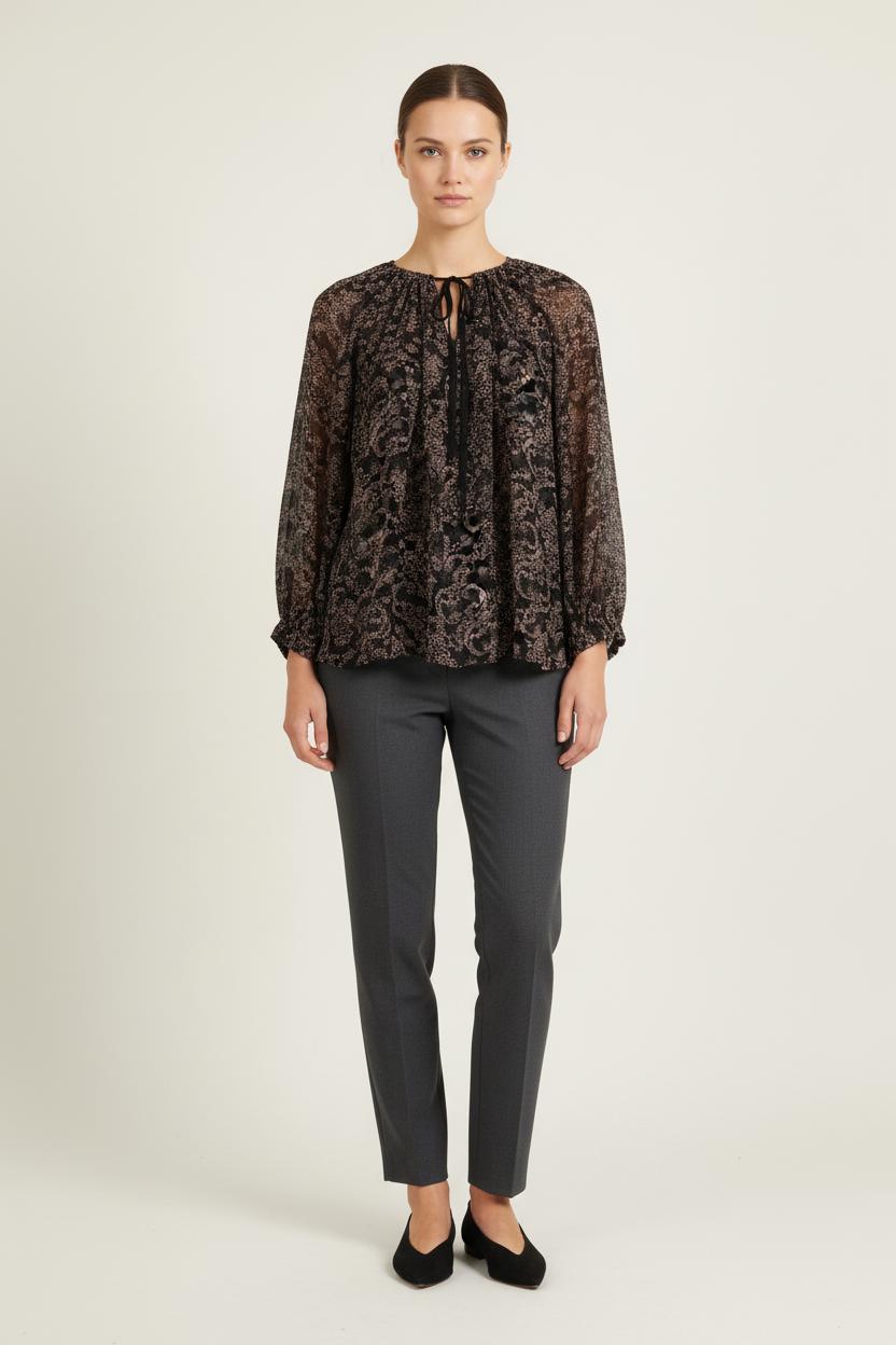 Blouse Noire et Beige - Taille S/36