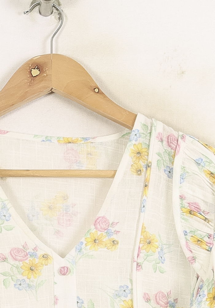 Blouse Blanche à Fleurs - Taille S/36