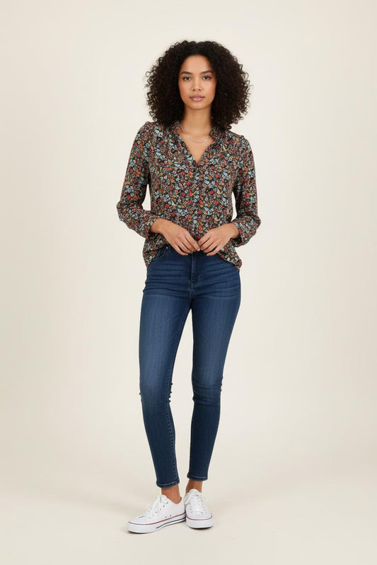 Blouse Fleurie Noire et Multicolore - Taille XXL/44