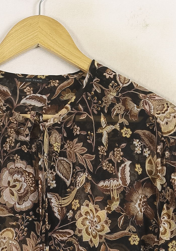 Blouse Fleurie Marron et Beige - Taille S/36