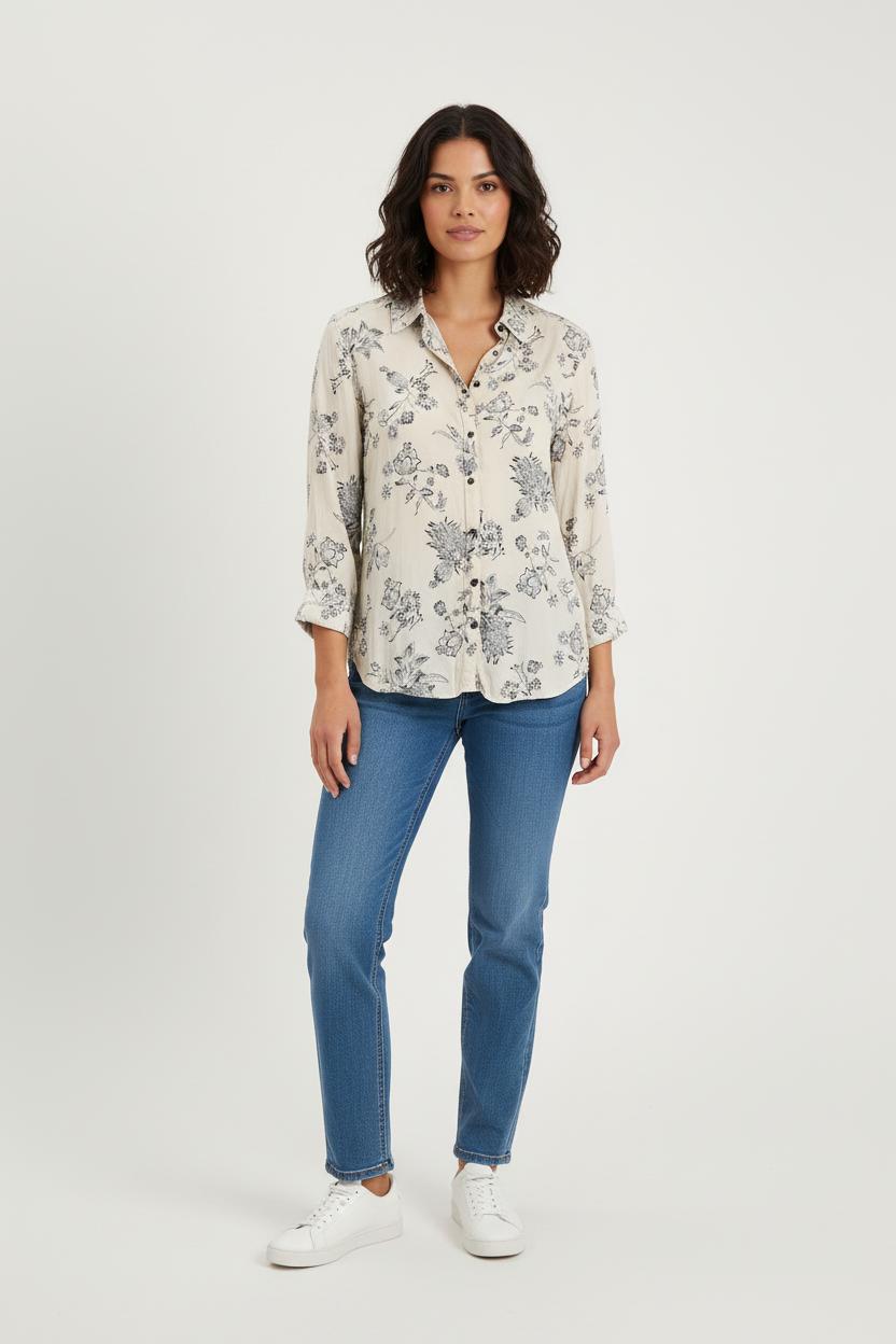 Chemise Fleurie Beige et Noire - Taille XXL/44