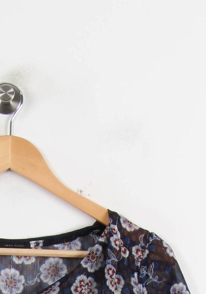 Blouse Fleurie Bleue et Blanche - Taille M/38