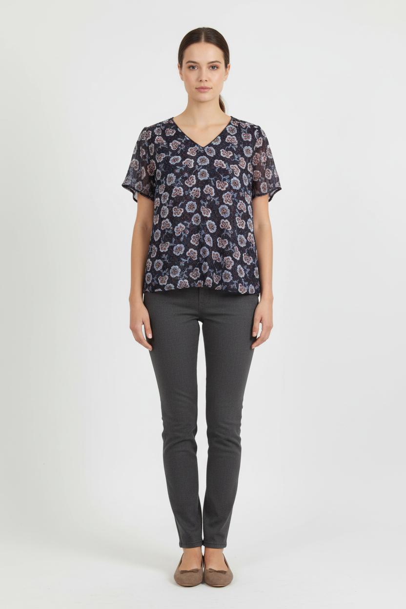 Blouse Fleurie Bleue et Blanche - Taille M/38