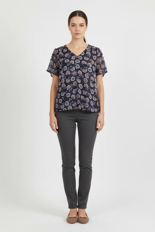 Blouse Fleurie Bleue et Blanche - Taille M/38