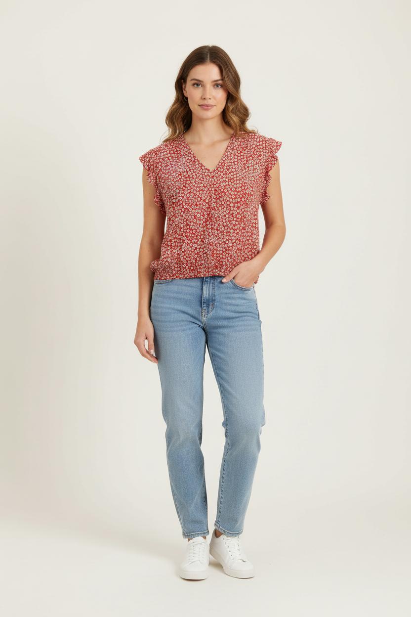 Blouse Rouge et Blanche - Taille L/40