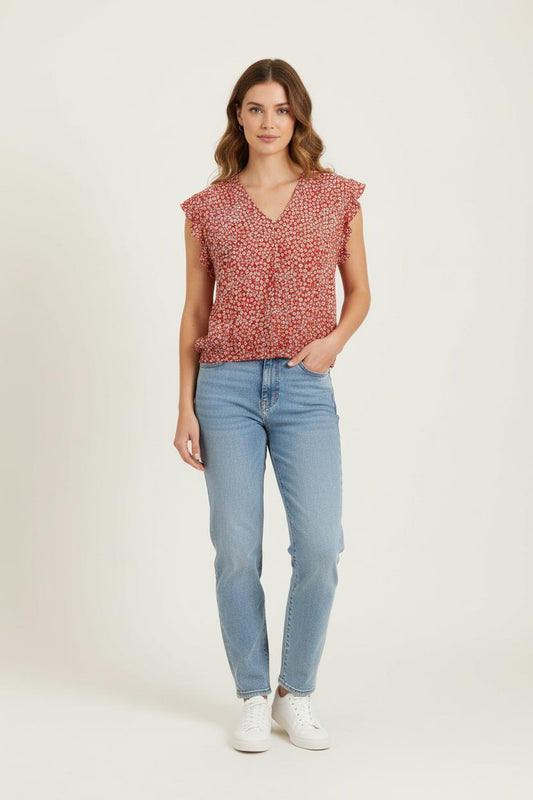 Blouse Rouge et Blanche - Taille L/40